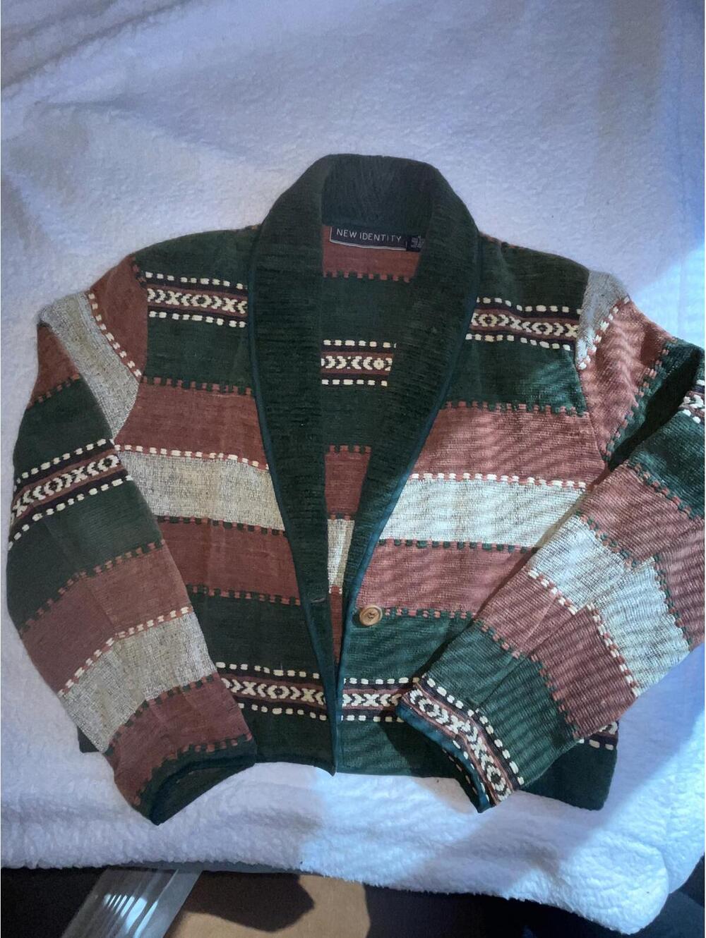 New Identity Vintage Jacket Tapestry Western Style Size M Green Gold Stripes